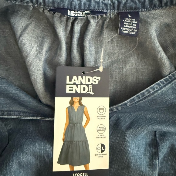 Lands' End Denim-Blue Sleeveless Tiered Maxi Dress - Picture 2 of 2
